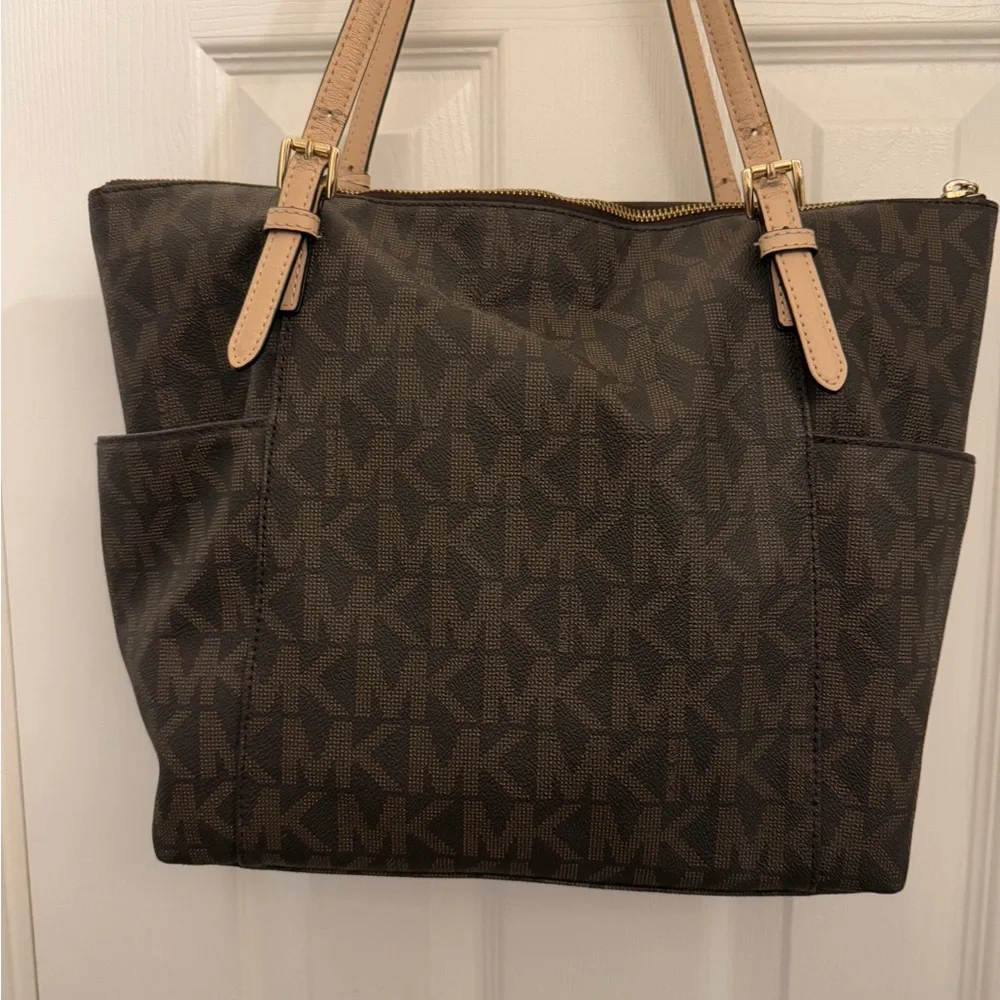 Michael Kors Brown Signature Tote with Leather Accents